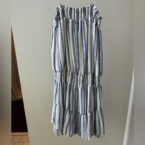 Vestique Boutique Blue, Navy, and White Striped Strapless Mini Dress Size Medium